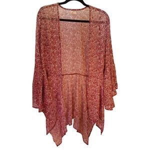 Hollister Sheer Open Front Kimono Top Burgundy Floral Paisley Pattern Size Small
